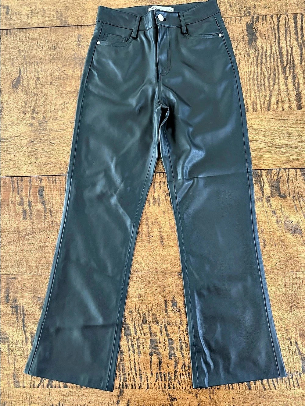 Zara Faux Leather Flare Pants in Black Size 0 Like New